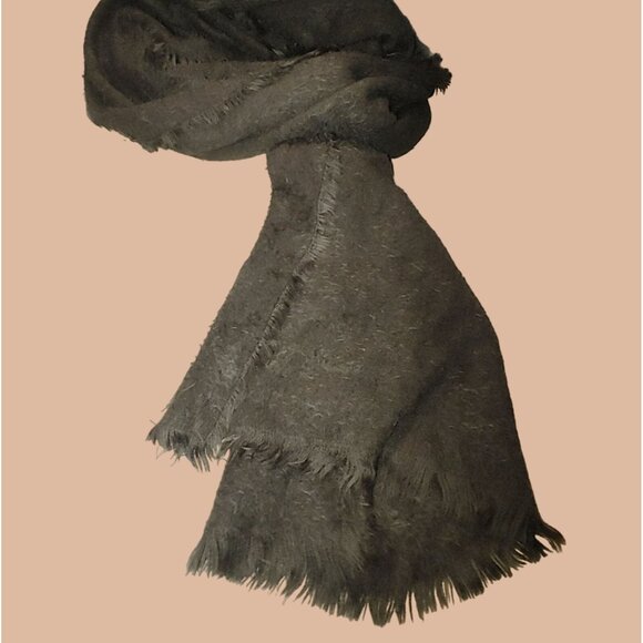 Large Free People Dark Grey Black Fuzzy Scarf Shawl 80 by 30 - Picture 7 of 14